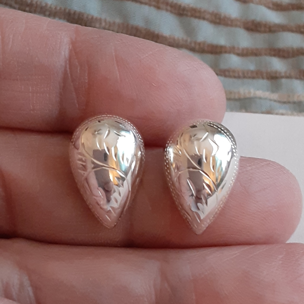 Sterling Silver Engraved Earrings